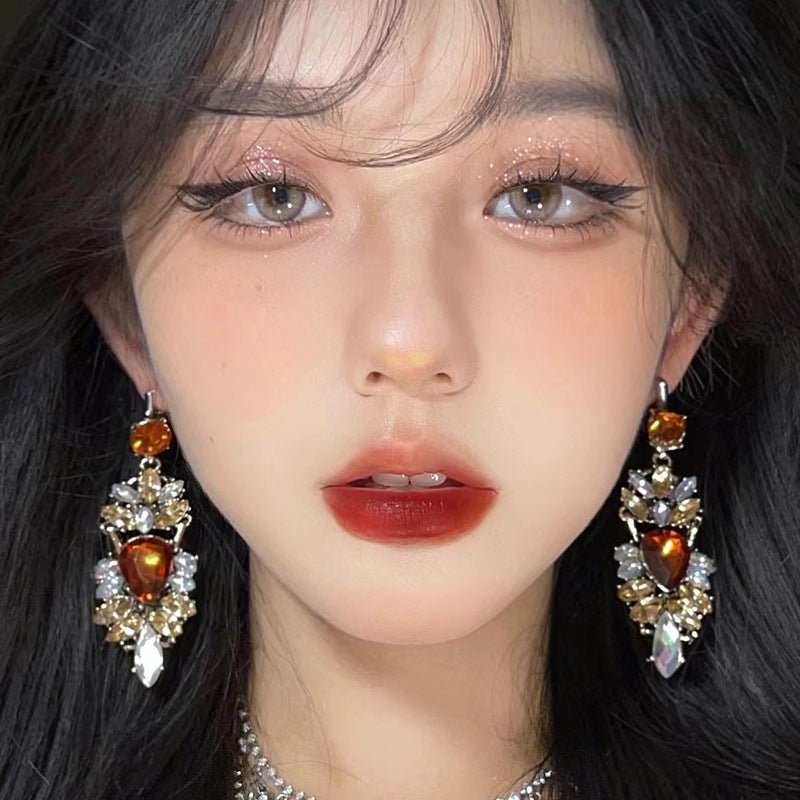 Statement Rhinestones Large Drop Earrings (MAC327) - Mariam's Collection