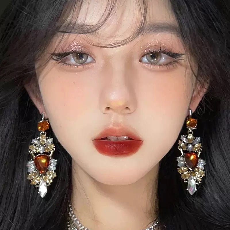 Statement Rhinestones Large Drop Earrings (MAC327) - Mariam's Collection