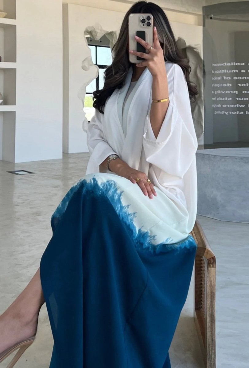 Tie-Dyed Muslim Abaya Dress | Summer Gradient Color Cardigan Cape with Flowy Bell Sleeves 