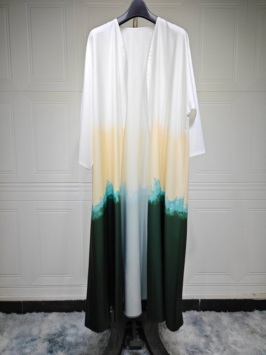 Summer Gradient Color Cardigan Cape with Flowy Bell Sleeves Tie - Dyed Muslim Abaya. (MOA157) - Mariam's Collection