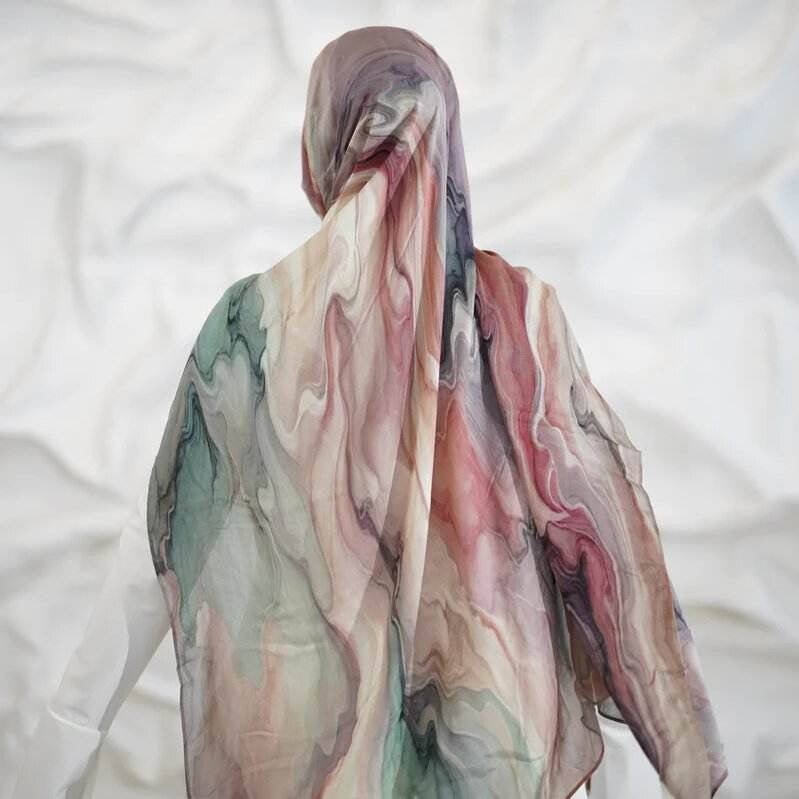 Tie - Dye Watercolor Print Satin Hijab Scarf(MH212) - Mariam's Collection
