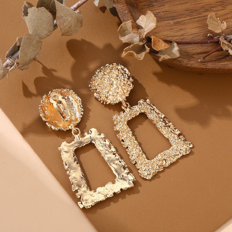 Trapezoid Dangle Earrings with Carved Texture (MAC322) - Mariam's Collection