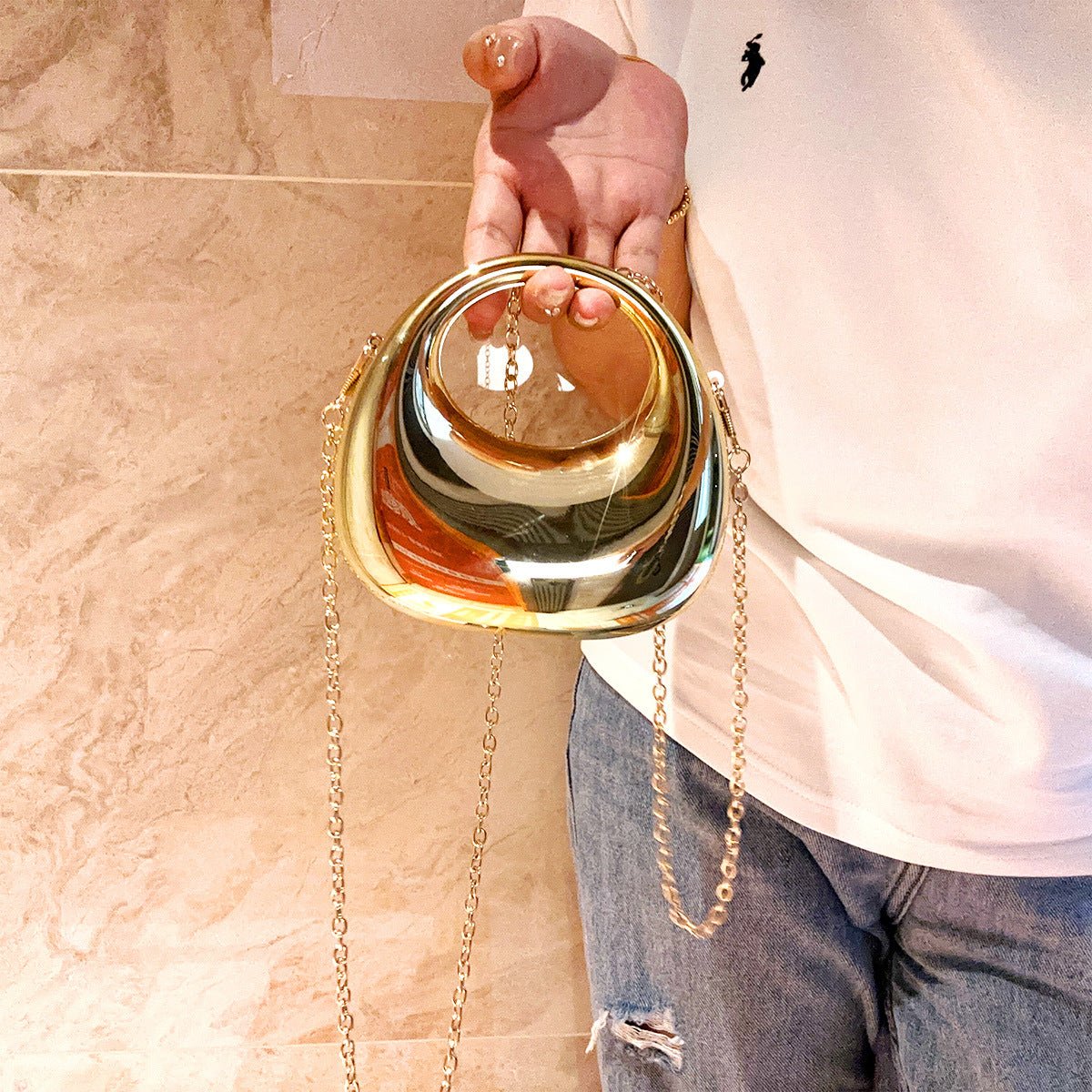 Trendy Acrylic Handbag for Women - Shiny Metal Crossbody/Shoulder Tote (Mini Crescent Design)（MAC239） - Mariam's Collection
