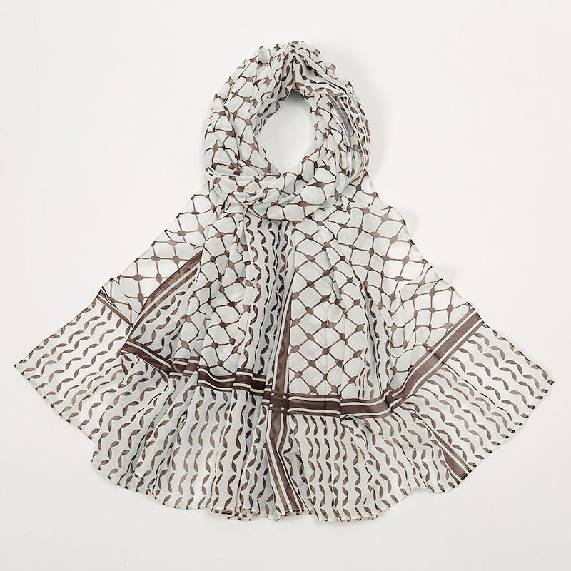Trendy Women's Chiffon Keffiyeh Scarf with Print – Perfect for Summer, Travel & Islamic Modest Fashion(MH110) - Mariam's Collection