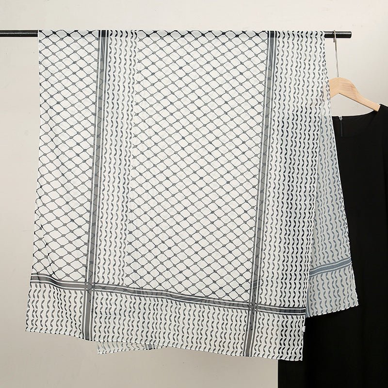 Trendy Women's Chiffon Keffiyeh Scarf with Print – Perfect for Summer, Travel & Islamic Modest Fashion(MH110) - Mariam's Collection