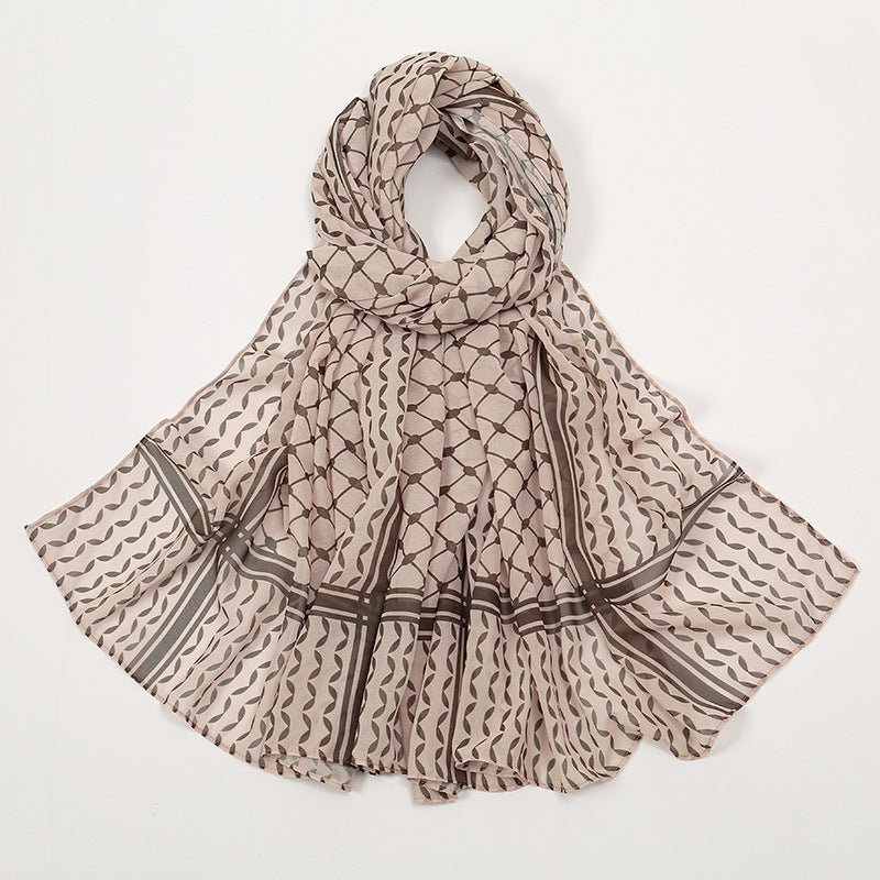 Trendy Women's Chiffon Keffiyeh Scarf with Print – Perfect for Summer, Travel & Islamic Modest Fashion(MH110) - Mariam's Collection