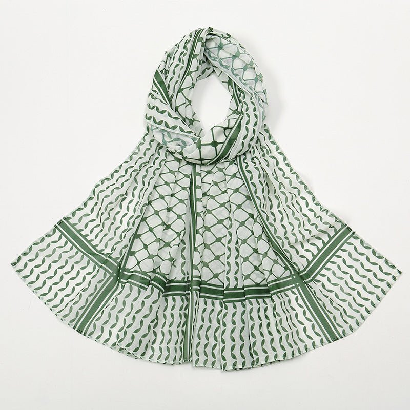 Trendy Women's Chiffon Keffiyeh Scarf with Print – Perfect for Summer, Travel & Islamic Modest Fashion(MH110) - Mariam's Collection