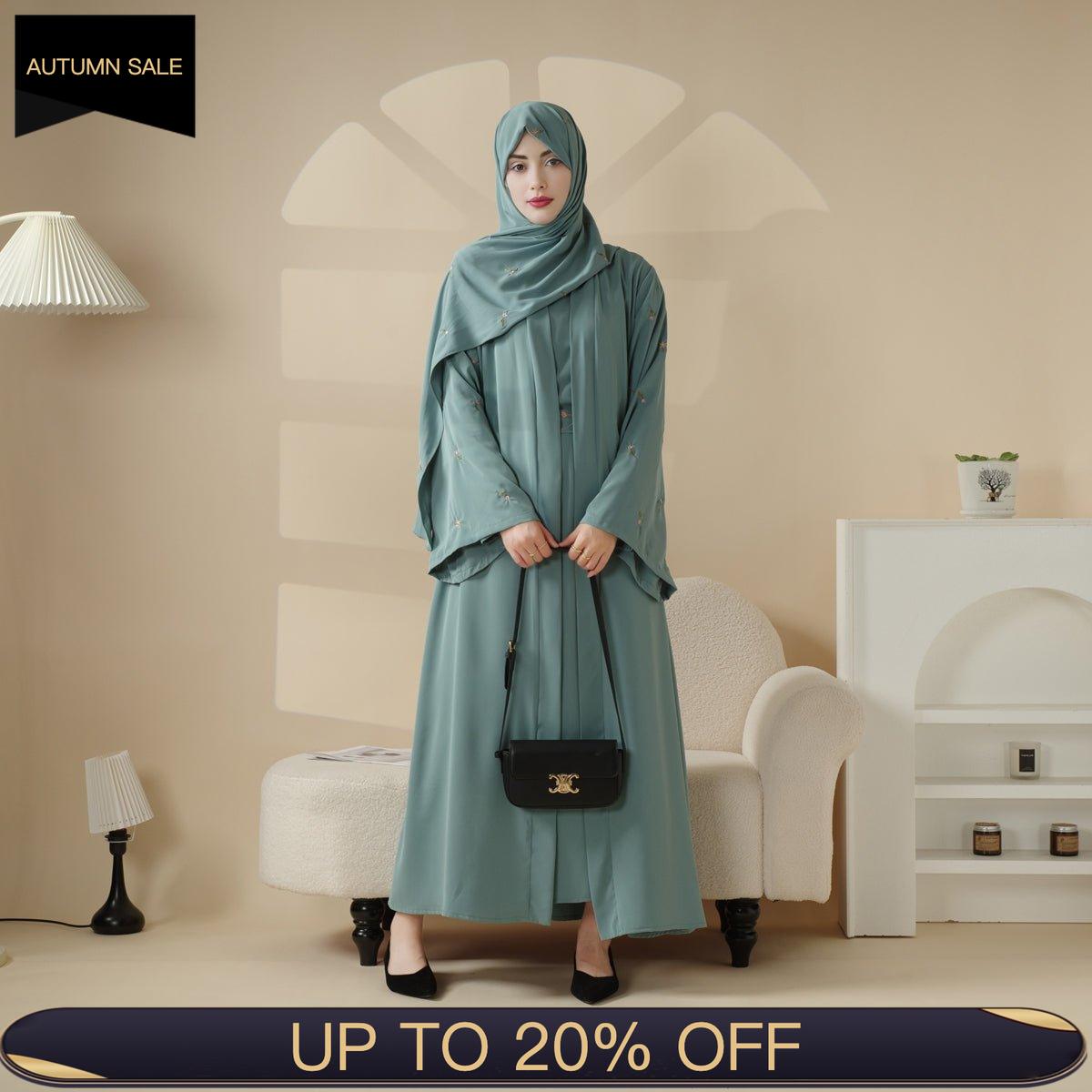 Tulip Embroidery Open Abaya 4 - Piece Set (MOA051) - Mariam's Collection