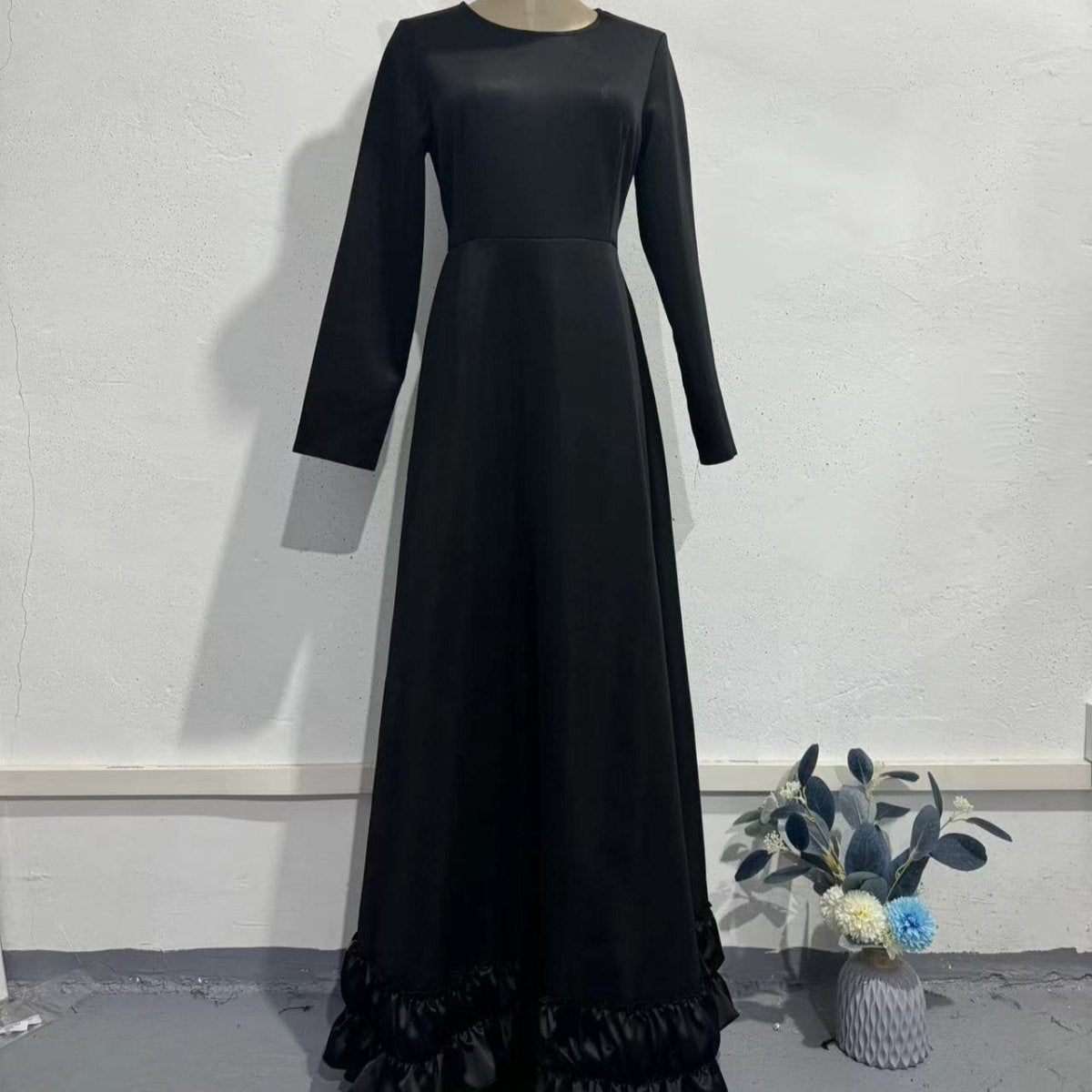 Tulle Ruffle Hem Evening Gown | High Neck Fitted Maxi Dress(MS234) - Mariam's Collection