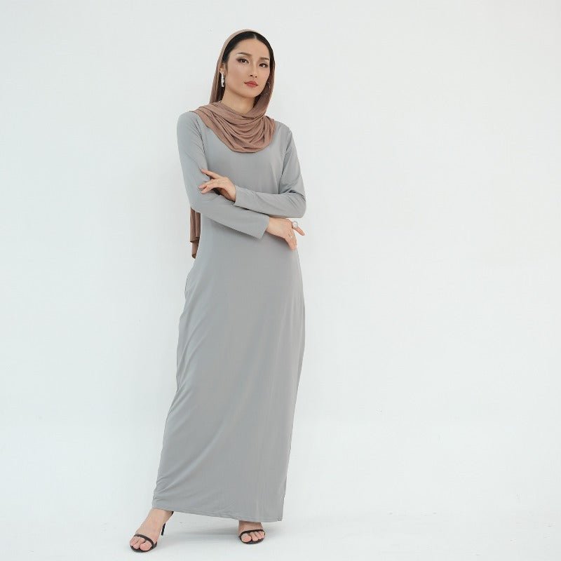 Ultra Long Milk Silk Soft Layering Essential Base Dress | Round Neck Pullover Maxi Underdress(MA319) - Mariam's Collection