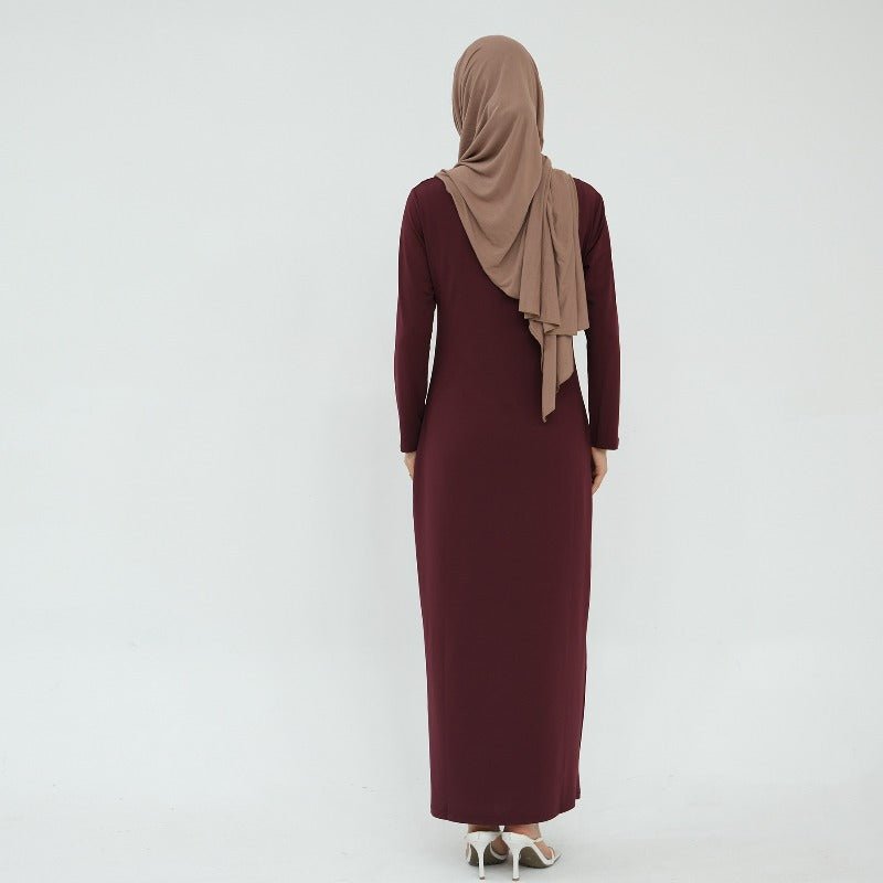 Ultra Long Milk Silk Soft Layering Essential Base Dress | Round Neck Pullover Maxi Underdress(MA319) - Mariam's Collection