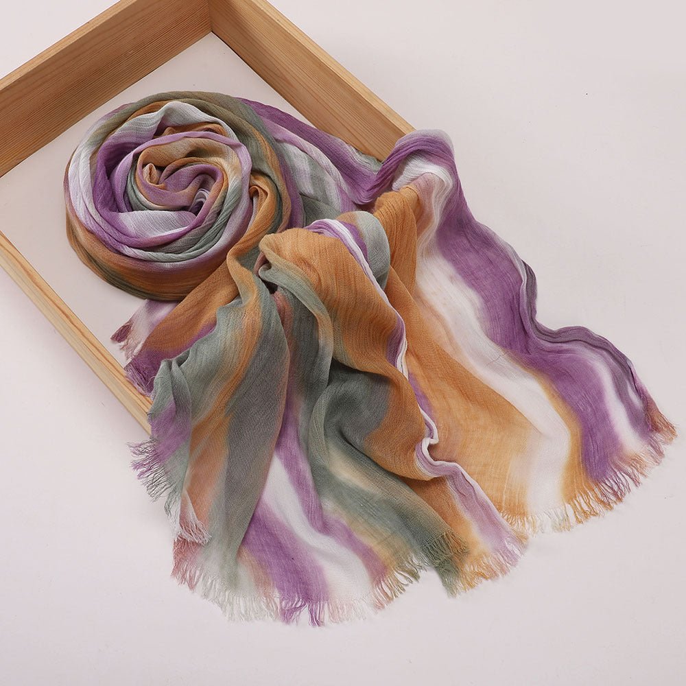 Versatile Printed Striped Pleated Shawl Hijab (MH180) - Mariam's Collection