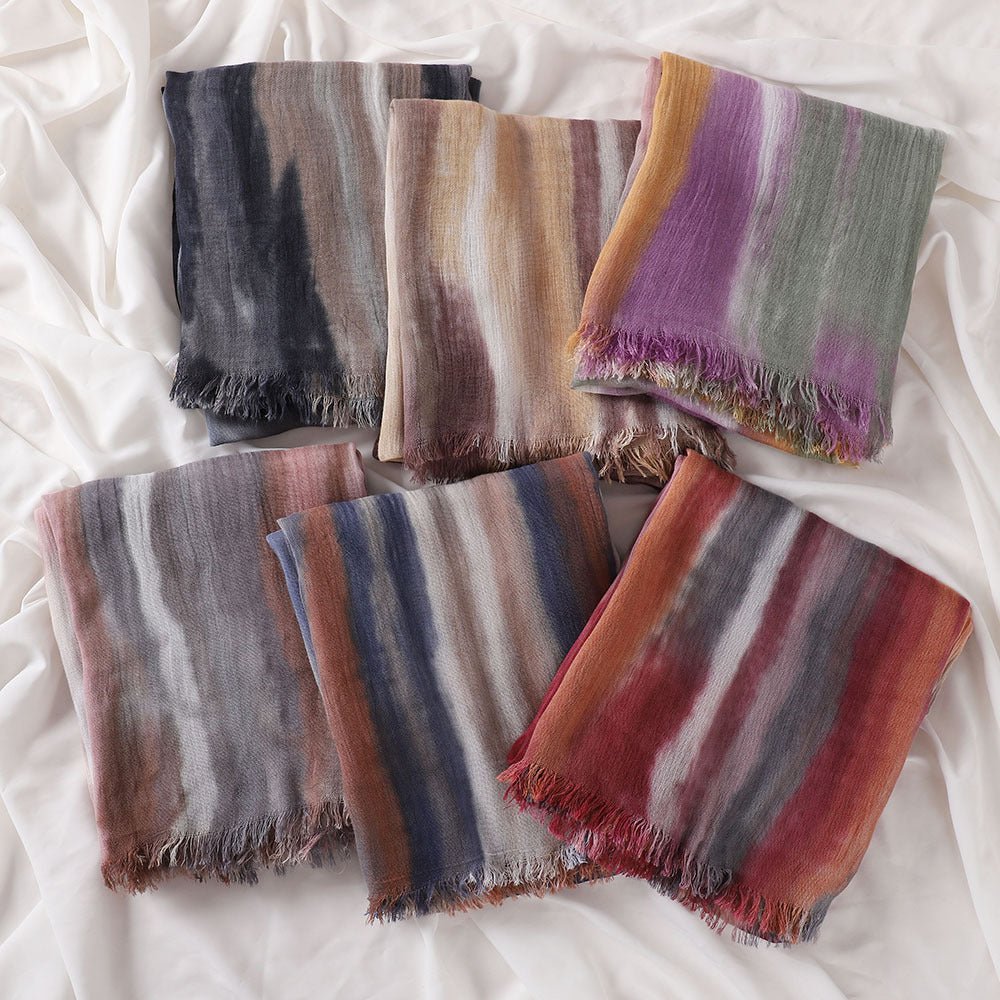 Versatile Printed Striped Pleated Shawl Hijab (MH180) - Mariam's Collection