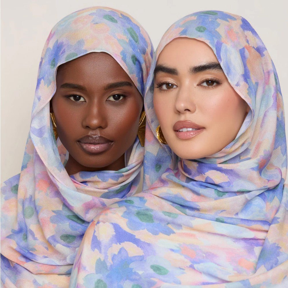 Vibrant Floral Print Scarf Hijab | Lightweight Botanical Headscarf 