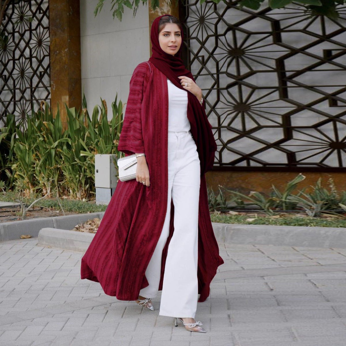 Vintage Knitted Cardigan Abaya | Modest Longline Open Front Jacket for Women (MOA217)