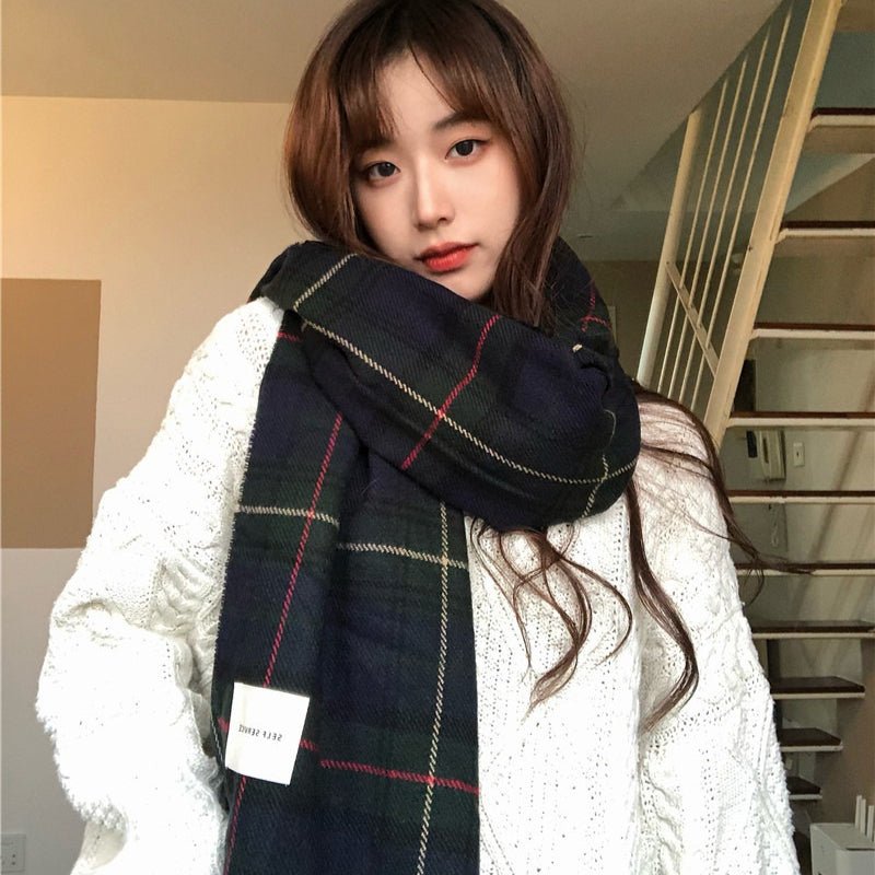 Warm Versatile Soft Plaid Scarf with Fringe (MAC333) - Mariam's Collection