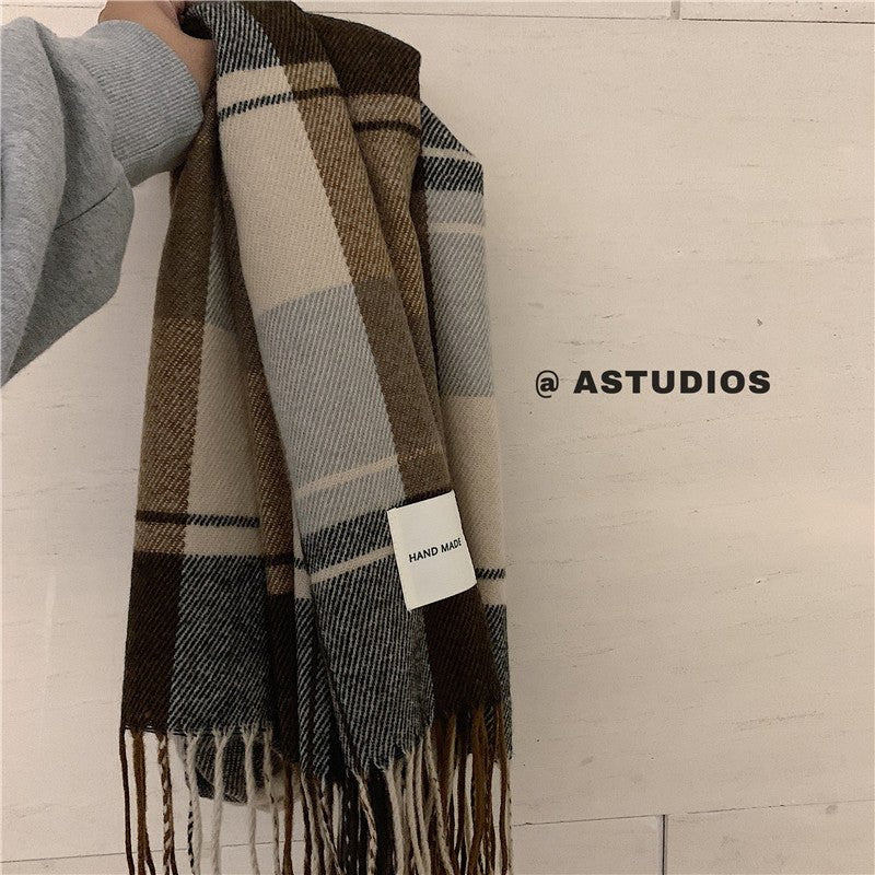 Warm Versatile Soft Plaid Scarf with Fringe (MAC333) - Mariam's Collection