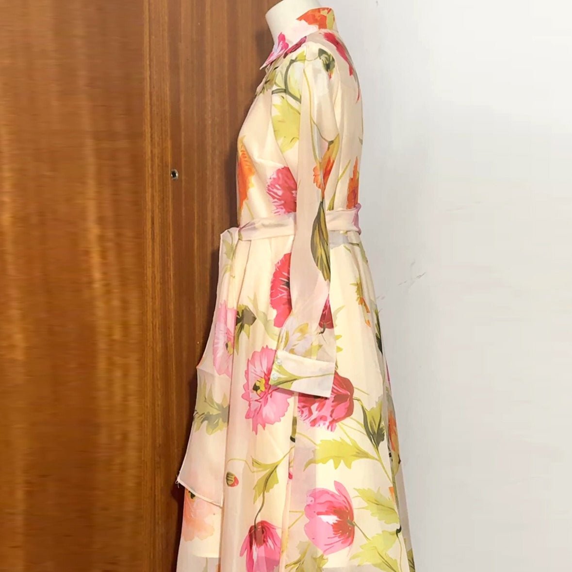 Watercolour Floral Shirt Maxi Dress(MS414) - Mariam's Collection