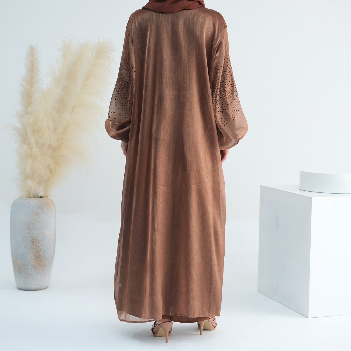Wave Bubble Sleeve Abaya 4 - Piece Set (MOA057) - Mariam's Collection