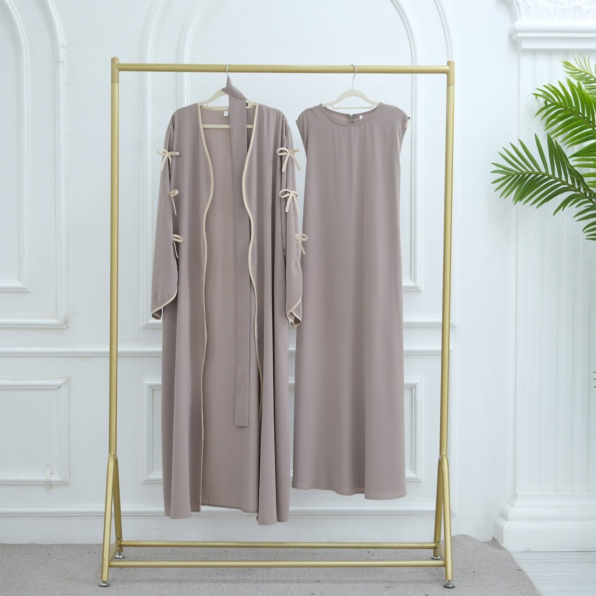 Wavy Edge Bow Embellished Open Abaya (MOA133) - Mariam's Collection