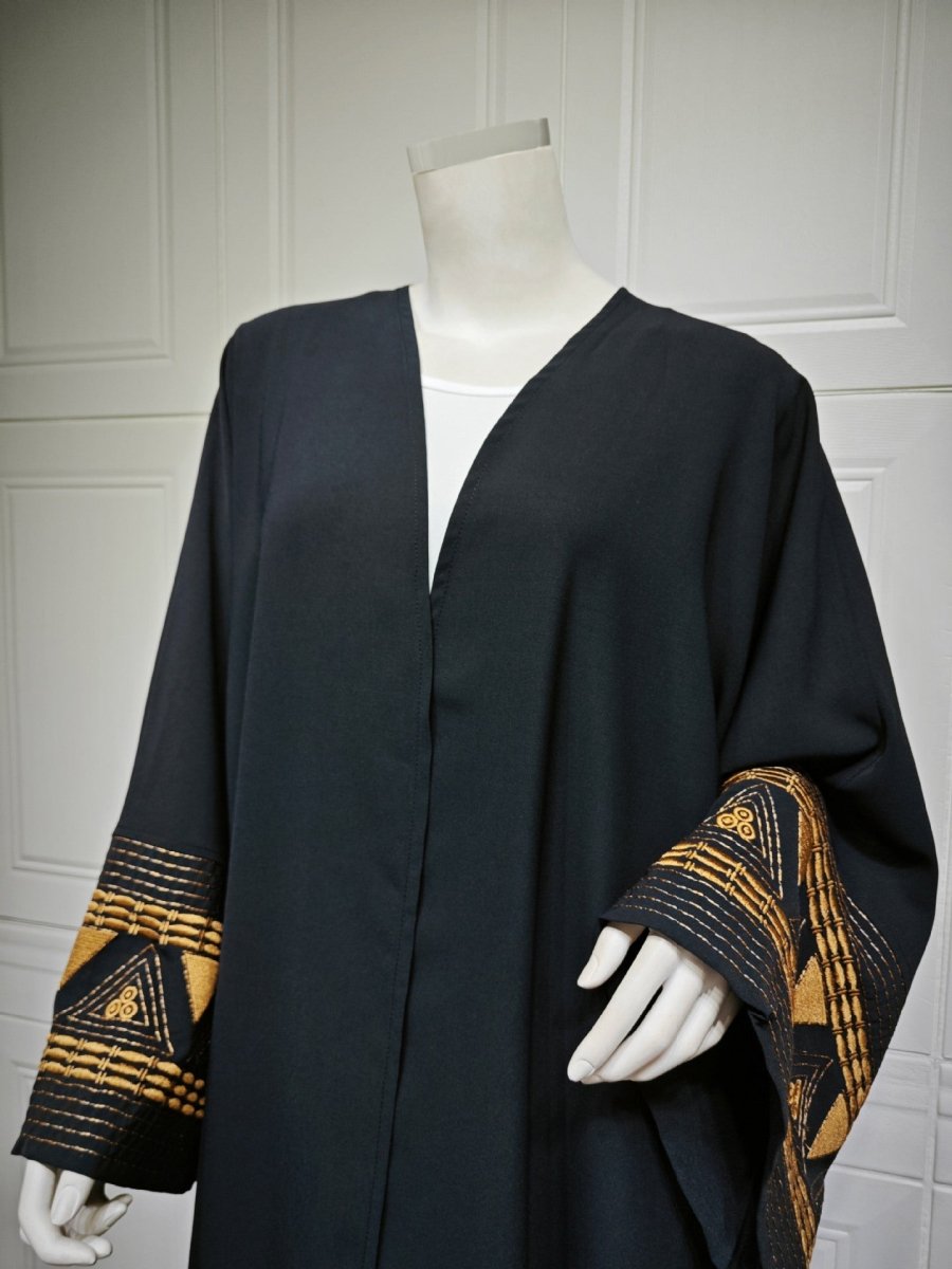 Wide Cuff Embroidered Open Abaya (MOA081) - Mariam's Collection