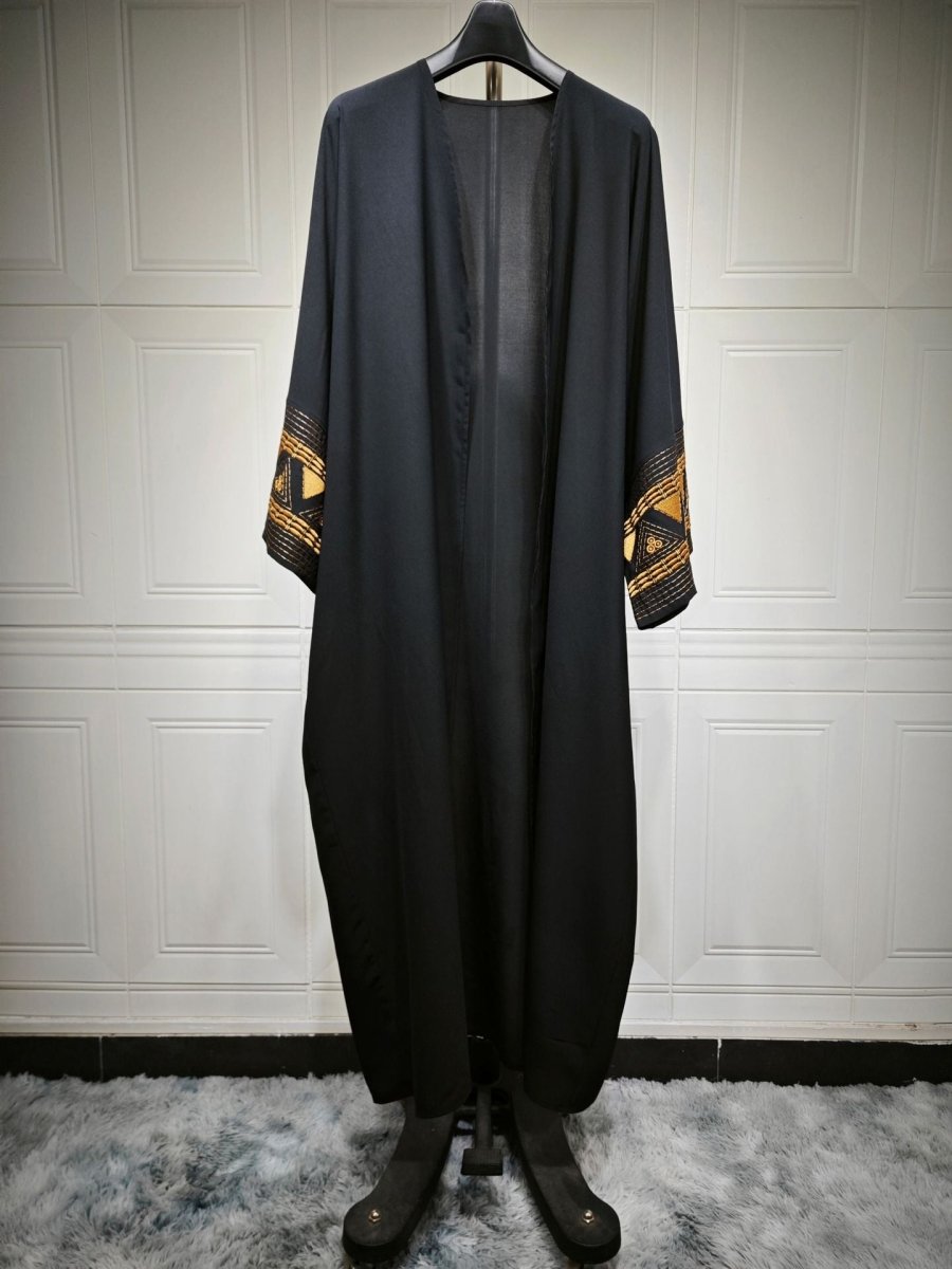 Wide Cuff Embroidered Open Abaya (MOA081) - Mariam's Collection