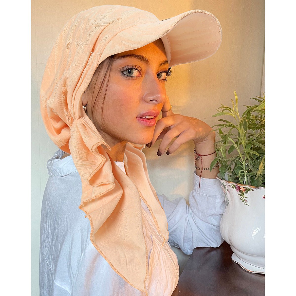 Women's Multi - Color Fashion Baseball Cap – Frayed Edge Boho Beanie with Feather Detail（MH113） - Mariam's Collection