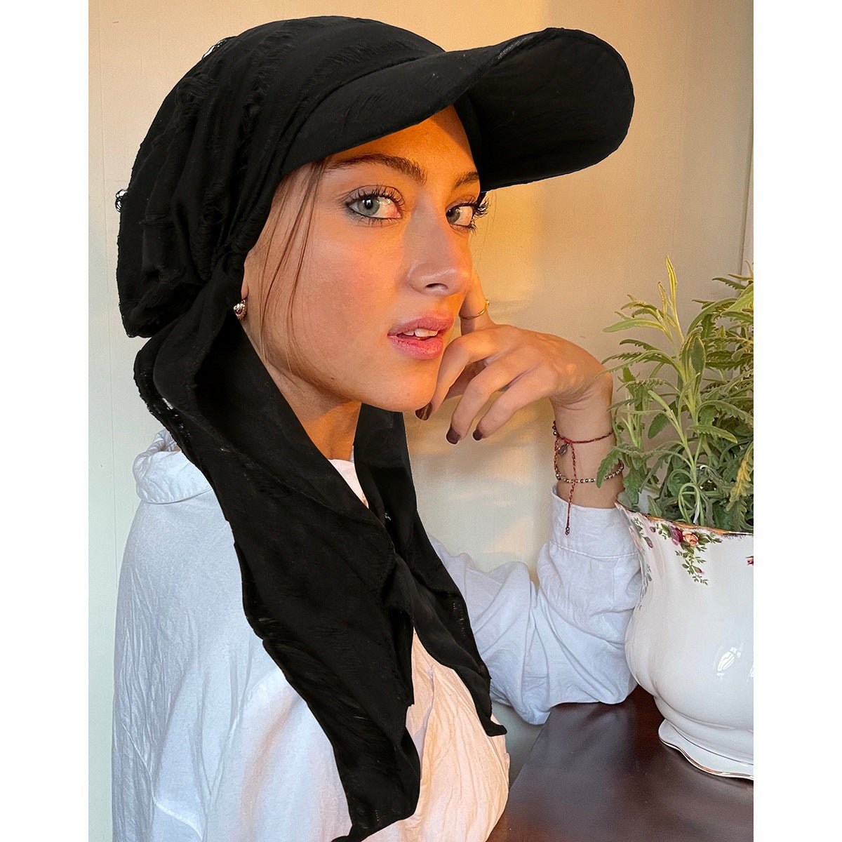 Women's Multi - Color Fashion Baseball Cap – Frayed Edge Boho Beanie with Feather Detail（MH113） - Mariam's Collection