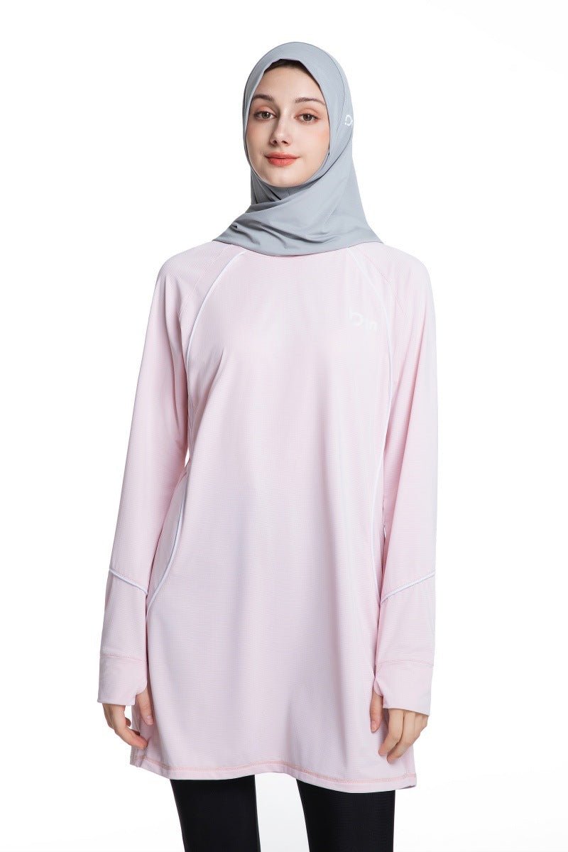 Women's Quick Dry Long Sleeve Modest Workout Top | Polyester Athletic Yoga Tunic with Simple Lines(MS114) - Mariam's Collection